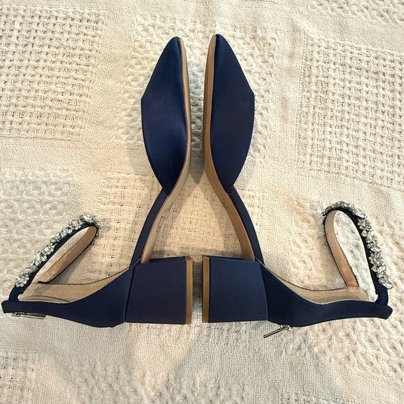 Jewel Badgley Mischka Cathleen 11 satin block heel evening pump 3093 - Picture 3 of 9